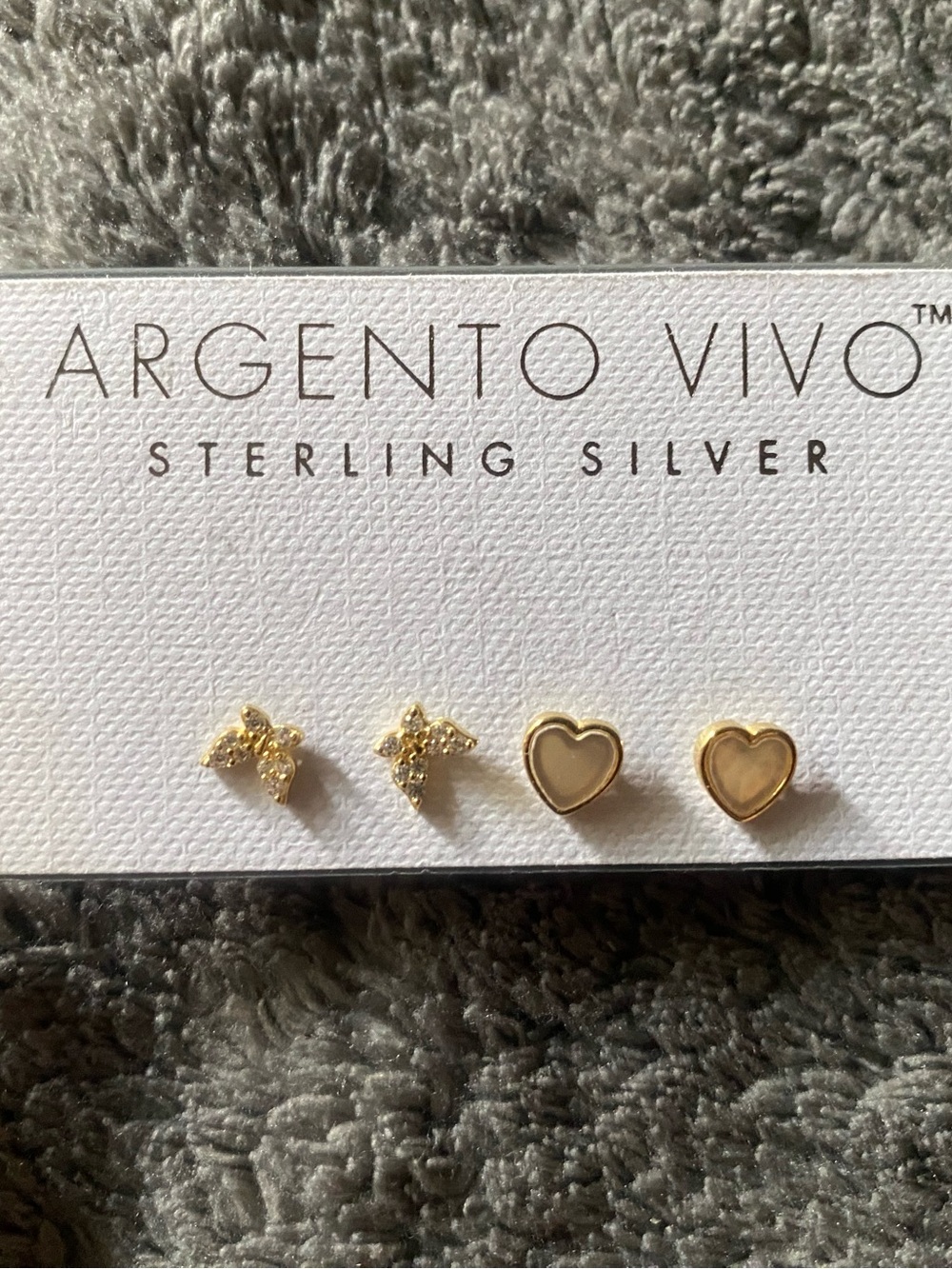 Argento Vivo Gold Heart and Star Crystal Stud Earrings Set